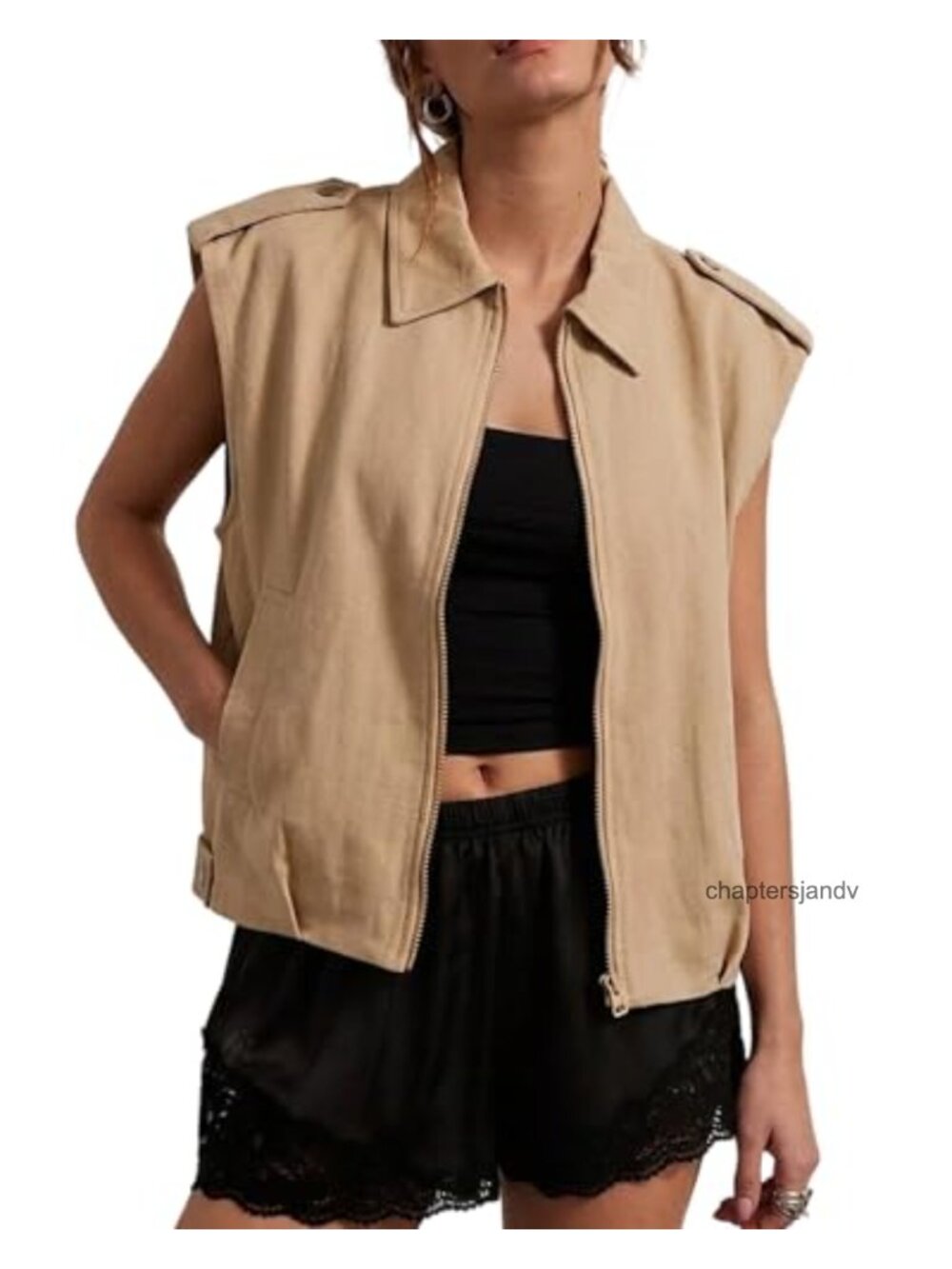 Women's Oversized Cargo Vest Sleeveless Zip Up Utility Jacket with Pockets